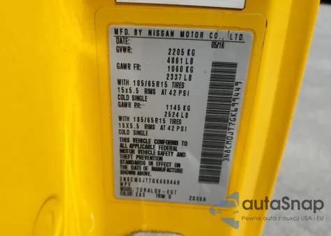 2016 Nissan Nv200 Taxi z USA, uszkodzony, nr VIN 3N8CM0JT7GK699449